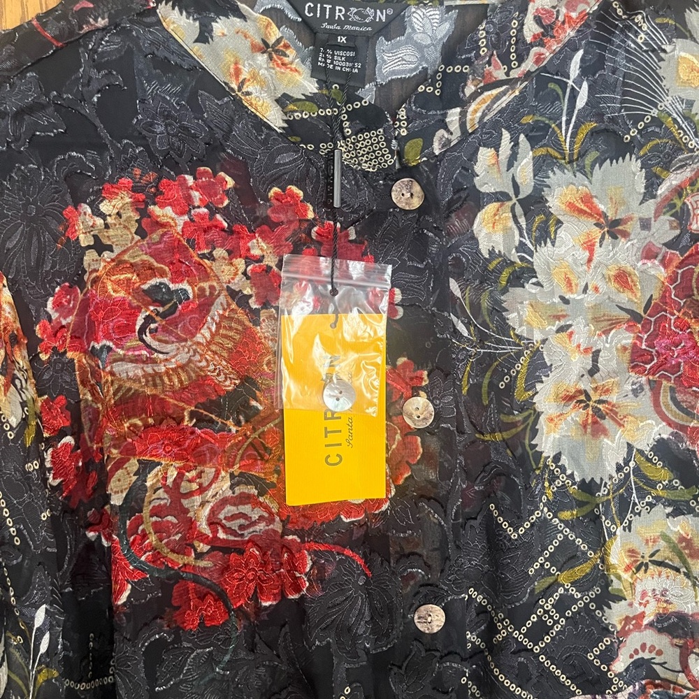 Citron Black and Red Floral Silk Blouse - Picture 2 of 7